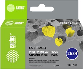 Фото 1/3 Картридж струйный Cactus CS-EPT2634 26XL желтый (12.4мл) для Epson Expression Home XP-600/605/700/800
