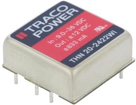Фото 1/2 THN 20-2422WI, Isolated DC/DC Converters - Through Hole Product Type: DC/DC; Package Style: 1"x1"; Output Power (W): 20; Input Voltage: 9-36