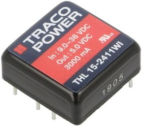 Фото 1/3 THL 15-2411WI, Isolated DC/DC Converters - Through Hole 9-36Vin 5V 3A 15W 1x1 Reg Iso SIP