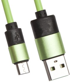 USB кабель LP Micro USB круглый soft touch металлические разъемы зеленый, европакет