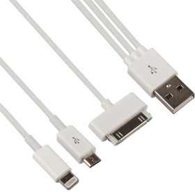 USB кабель LP 4 в 1 для Apple 30 pin, для Apple 8 pin, Micro USB, для Samsung Tab белый, коробка
