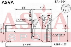 Фото 1/2 SA004, ШРУС НАРУЖНЫЙ (25x57x26)