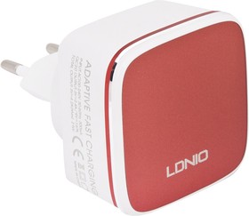 Фото 1/3 Блок питания (сетевой адаптер) LDNIO 2 USB выхода 2,4А Quick Charge 2.0 + кабель Micro USB A2405Q белый с красным, коробка