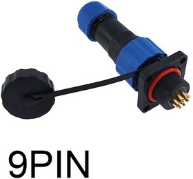 Фото 1/4 SP16-09P-S-PG9 Разъем промышленный IP68 (вилка на кабель + розетка на блок, фланец 4 винта) 9 PIN