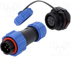 Фото 1/2 DS1110-24-04BU8, Разъем: круглый; "папа" + "мама"; PIN: 4; 5А; IP67; 500В; пайка