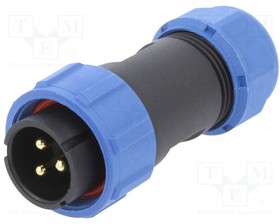 Фото 1/3 DS1110-27-3BU8, Разъем: круглый; "папа" + "мама"; PIN: 3; 3А; IP67; 500В; на провод