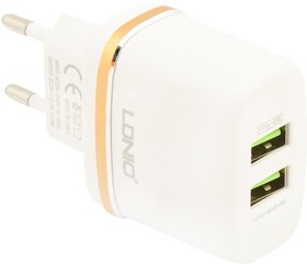 Фото 1/2 Блок питания (сетевой адаптер) LDNIO 2 USB выхода 2,4А + кабель Micro USB DL-AC52 коробка