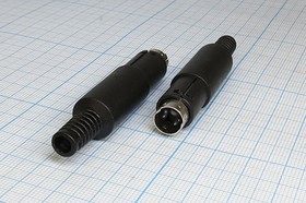 Фото 1/2 Разъем (miniDIN) MDC-0013.4P вилка, контакты 4P, монтаж на кабель, пластик хвост, MDC-0013.4P