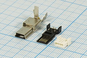 Фото 1/3 Разъем mini USB5D вилка, тип B, контакты 4C, монтаж на кабель, обжимной, miniUSB5D