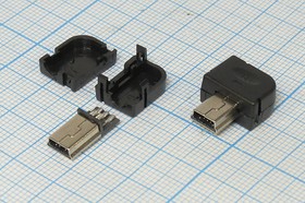 Фото 1/2 Разъем mini USB5PBR вилка, тип B, контакты 5P , монтаж на кабель, угловой, miniUSB5PBR
