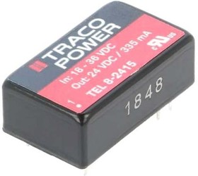 TEL 8-2415, Isolated DC/DC Converters - Through Hole 18-36Vin 24Vout 335mA 8W Iso Dip