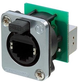 NE8FDP-SE, etherCON D Series - RJ45 feedthrough receptacle - combined with sealing kit SE8FD - D-shape metal flange with the ...