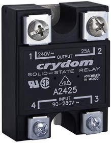 Фото 1/3 A2425PG, Solid State Relays - Industrial Mount SSR Relay, Panel Mount, IP00, 280VAC/25A, 90-280VAC In, Zero Cross, LED, IOP
