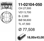11-02104-050, Поршень ДВС без колец Citroen. Peugeot 1.6 EP6 =77 1.2x1.5x2.0 18.0x43.0 07  +0.50mm