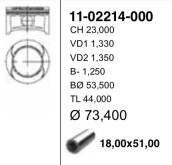 1102214000, Поршень ДВС без колец Opel Astra/Corsa 1.4 16V X14XE =73.4 1.2x1.2x2 std 00