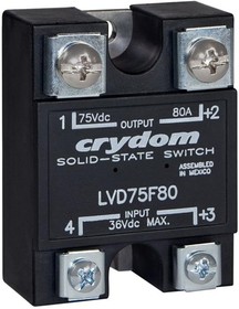 LVD75D100, Solid State Relay - 23-24 VDC Control Voltage Range - 100 A Maximum Load Current - 3-75 VDC Operating Voltage Ran ...