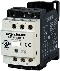 DRC3R40E400, Solid State Reversing Contactor - 18-30 VDC Control Voltage Range - 7.6 A Maximum Load Current - 400 VAC Operatin ...