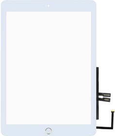 Фото 1/2 Сенсорное стекло (тачскрин) для iPad 6 (2018) A1893, A1954 + золотая кнопка HOME с микросхемой (белое)