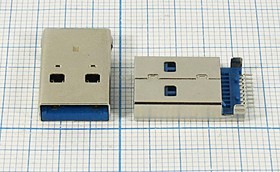 Разъем USB вилка, тип A 3.0, контакты на плату, угловой, USBA3.0-1P SMD