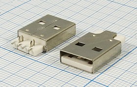 Разъем USB вилка, тип A, контакты на плату, угловой, USBA-1SMD