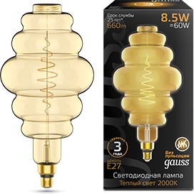 Фото 1/8 Gauss Лампа Filament Honeycomb 8.5W 660lm 2000К Е27 golden LED