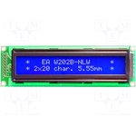 EA W202B-NLW, Дисплей: LCD, алфавитно-цифровой, STN Negative, 20x2, голубой