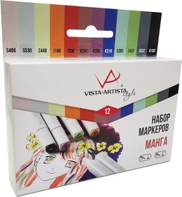Набор маркеров Манга на спиртовой основе, 0.7 мм - 7 мм, 12 цветов, перо круглое/скошенное 540432