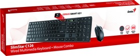 Фото 1/8 Комплект проводной Genius SlimStar C126 клавиатура+мышь, USB. Цвет: черный