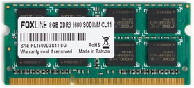 FL1600D3S11-8GH, Память оперативная, Foxline SODIMM 8GB 1600 DDR3 CL11 (512*8)