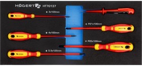 Фото 1/3 HT7G137, Набор диэлектрических отверток 1000V и индикатор напряжения 6 шт., ложемент