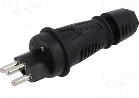 0323-SS, Connector: AC supply; male; plug; 2P+PE; 250VAC; 16A; black; PIN: 3