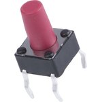 DTS65RV, Red Button Tactile Switch, SPST 50 mA @ 12 V dc 6mm