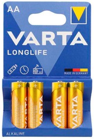 Фото 1/2 Батарея Varta Longlife LR6 Alkaline AA (4шт) блистер
