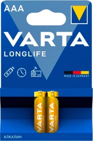 Фото 1/2 Батарея Varta Longlife Alkaline LR03 AAA (2шт) блистер