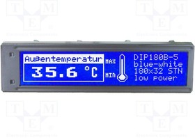 EA DIP180B-5NLW, Дисплей: LCD; графический; 180x32; STN Positive; голубой; LED; 5ВDC