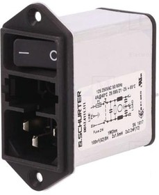 Фото 1/3 DD12.4111.111, Filtered IEC Power Entry Module, IEC C14, General Purpose, 4 А, 250 В AC, 2-Pole Switch