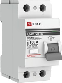 Фото 1/10 Выключатель дифференциального тока (УЗО) 2п 100А 100мА тип AC ВД-100 (электромех.) PROxima EKF elcb-2-100-100S-em-pro