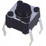 B3F-1020, Black Plunger Tactile Switch, SPST 50 mA @ 24 V dc 0.9mm Through Hole