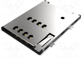 SIM4065-8-1-15-00-A, Memory Card Connectors SIM Card Connector - Push-Push Type8 Pin, SMT with Card Detect, 1.60mm Profile Height