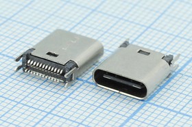 Фото 1/2 Разъем USB розетка, тип C 3.1, контакты на плату, h 9.3, USB3.1TYPE-C24PF-012