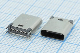 Фото 1/2 Разъем USB розетка, тип C 3.1, контакты на плату, h10.5, USB3.1TYPE-C24PF-011