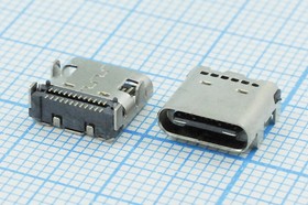 Фото 1/2 Разъем USB 3.1, Тип C, Гнездо угловое, 24 вывода, Поверхностный Монтаж на плату, № 14576 гн USB \C 3,1\24P2C\плат\ \\USB3,1TYPE-C 24PF-014