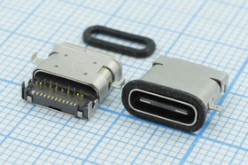 Фото 1/2 Гнездо USB 3.1, Тип C, 12 прямых и 12 угловых контактов; №14555 гн USB \C 3,1\24P2C\плат\ \\USB3,1TYPE-C 24PF-036