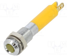 19000352, Индикат.лампа: LED; плоский; желтый; 24ВDC; O6мм; металл