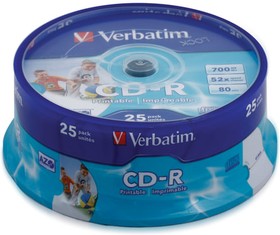 Диски CD-R VERBATIM 700 Mb 52x Cake Box (упаковка на шпиле), КОМПЛЕКТ 25 шт.