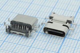 Фото 1/2 Разъем USB розетка, тип C 3.1, контакты на плату, USB3.1TYPE-C 24PF-005