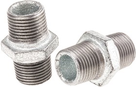 770280204, Galvanised Malleable Iron Fitting Hexagon Nipple, Male BSPT 1/2in to Male BSPT 1/2in