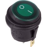 36-2597, Выключатель клавишный круглый 250V 6А (3c) ON-OFF зеленый с подсветкой ...