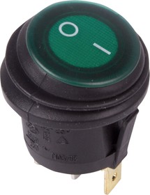 Фото 1/5 36-2597, Выключатель клавишный круглый 250V 6А (3c) ON-OFF зеленый с подсветкой ВЛАГОЗАЩИТА