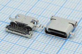 Фото 1/2 Гнездо USB 3.1, Тип C, 12 прямых и 12 угловых контактов; №14574 гн USB \C 3,1\24P4C\плат\ \\USB3,1TYPE-C 24PF-008